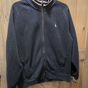 Polo Ralph Lauren Men’s XL Navy Track Jacket USA Made 2‑Way Zip White Stripes